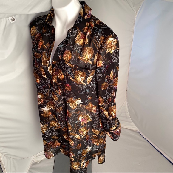 TopShop black multicolor semi sheer leaf print shirt dress 6 - Picture 3 of 8